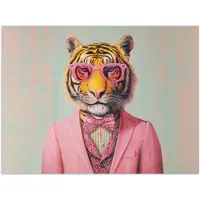 PosterMonkey Poster 160x120 cm - Tijger - Strik - Jasje - Roze - Posters - Kamer decoratie - Wanddecoratie woonkamer - Muurdecoratie slaapkamer XXL