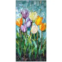 PosterMonkey Poster 20x40 cm - Mozaïek - Veld - Tulpen - Kleurrijk - Posters - Kamer decoratie - Wanddecoratie woonkamer - Muurdecoratie slaapkamer