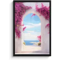 PosterMonkey Poster in lijst - Fotolijst 40x60 cm - Posters - Zee - Roze - Bloemen - Poort - Posterlijst zwart - Decoratie - Wanddecoratie woonkamer - Muurdecoratie slaapkamer