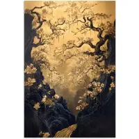 PosterMonkey Poster 60x90 cm - Bloemen - Takken - Goud - Sierlijk - Posters - Kamer decoratie - Wanddecoratie woonkamer - Muurdecoratie slaapkamer