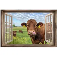 PosterMonkey Poster 120x80 cm - Doorkijk - Koe - Weiland - Landschap - Dieren - Posters - Kamer decoratie - Wanddecoratie woonkamer - Muurdecoratie slaapkamer