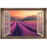 PosterMonkey Poster 120x80 cm - Doorkijk - Lavendel - Landschap - Bloemen - Paars - Posters - Kamer decoratie - Wanddecoratie woonkamer - Muurdecoratie slaapkamer