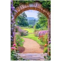 PosterMonkey Poster 60x90 cm - Doorkijk - Poort - Bloemen - Tuin - Posters - Kamer decoratie - Wanddecoratie woonkamer - Muurdecoratie slaapkamer