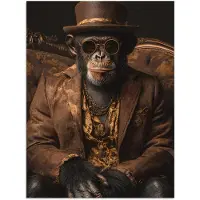 PosterMonkey Poster 60x80 cm - Chimpansee - Stoel - Pak - Bruin - Posters - Kamer decoratie - Wanddecoratie woonkamer - Muurdecoratie slaapkamer