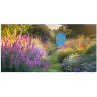 PosterMonkey Poster 40x20 cm - Tuinhuisje - Blauw - Bloemen - Posters - Kamer decoratie - Wanddecoratie woonkamer - Muurdecoratie slaapkamer