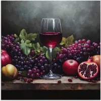 PosterMonkey Poster 100x100 cm - Wijn - Fruit - Stilleven - Posters - Kamer decoratie - Wanddecoratie woonkamer - Muurdecoratie slaapkamer XXL