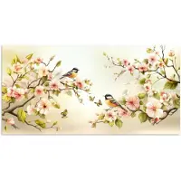 PosterMonkey Poster 40x20 cm - Takken - Bloemen - Vogeltjes - Roze - Posters - Kamer decoratie - Wanddecoratie woonkamer - Muurdecoratie slaapkamer