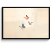 PosterMonkey Poster in lijst - Fotolijst 90x60 cm - Posters - Vlinders - Minimalistisch - Roze - Posterlijst zwart - Decoratie - Wanddecoratie woonkamer - Muurdecoratie slaapkamer