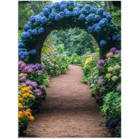 PosterMonkey Poster 120x160 cm - Doorkijk - Bloemen - Hortensia - Pad - Posters - Kamer decoratie - Wanddecoratie woonkamer - Muurdecoratie slaapkamer XXL