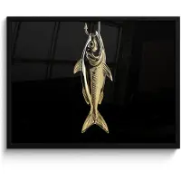 PosterMonkey Poster in lijst - Fotolijst 80x60 cm - Posters - Goud - Vis - Haak - Zwart - Posterlijst zwart - Decoratie - Wanddecoratie woonkamer - Muurdecoratie slaapkamer