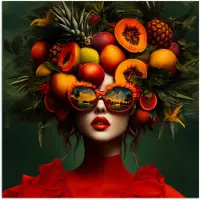 PosterMonkey Poster 50x50 cm - Vrouw - Vruchten - Papaja - Ananas - Posters - Kamer decoratie - Wanddecoratie woonkamer - Muurdecoratie slaapkamer