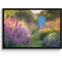 PosterMonkey Poster in lijst - Fotolijst 90x60 cm - Posters - Tuinhuisje - Blauw - Bloemen - Posterlijst zwart - Decoratie - Wanddecoratie woonkamer - Muurdecoratie slaapkamer