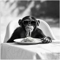 PosterMonkey Poster 100x100 cm - Aap - Spaghetti - Zonnebril - Zwart wit - Cool - Dier - Posters - Kamer decoratie - Wanddecoratie woonkamer - Muurdecoratie slaapkamer XXL