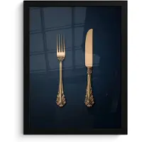 PosterMonkey Poster in lijst - Fotolijst 30x40 cm - Posters - Bestek - Donkerblauw - Goud - Posterlijst zwart - Decoratie - Wanddecoratie woonkamer - Muurdecoratie slaapkamer