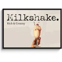 PosterMonkey Poster in lijst - Fotolijst 120x80 cm - Posters - Milkshake - Kers - Rietje - Posterlijst zwart - Decoratie - Wanddecoratie woonkamer - Muurdecoratie slaapkamer