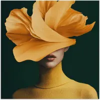 PosterMonkey Poster 75x75 cm - Vrouw - Hoed - Geel - Posters - Kamer decoratie - Wanddecoratie woonkamer - Muurdecoratie slaapkamer