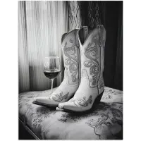 PosterMonkey Poster 120x160 cm - Wijn - Cowboylaarzen - Raamlicht - Wit - Posters - Kamer decoratie - Wanddecoratie woonkamer - Muurdecoratie slaapkamer XXL