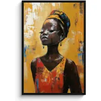 PosterMonkey Poster in lijst - Fotolijst 80x120 cm - Posters - Vrouw - Ogen - Penseelstreken - Geel - Posterlijst zwart - Decoratie - Wanddecoratie woonkamer - Muurdecoratie slaapkamer
