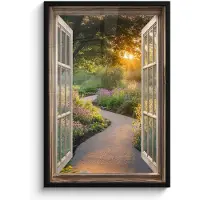 PosterMonkey Poster in lijst - Fotolijst 60x90 cm - Posters - Doorkijk - Bloemen - Natuur - Zon - Pad - Posterlijst zwart - Decoratie - Wanddecoratie woonkamer - Muurdecoratie slaapkamer