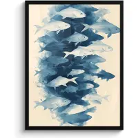 PosterMonkey Poster in lijst - Fotolijst 60x80 cm - Posters - Vissen - Minimalistisch - Blauw - Posterlijst zwart - Decoratie - Wanddecoratie woonkamer - Muurdecoratie slaapkamer