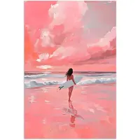 PosterMonkey Poster 80x120 cm - Roze - Surfen - Zee - Posters - Kamer decoratie - Wanddecoratie woonkamer - Muurdecoratie slaapkamer