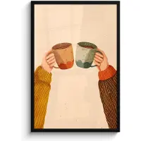 PosterMonkey Poster in lijst - Fotolijst 60x90 cm - Posters - Illustratie - Mokken - Proosten - Bruin - Posterlijst zwart - Decoratie - Wanddecoratie woonkamer - Muurdecoratie slaapkamer
