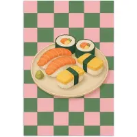 PosterMonkey Poster 80x120 cm - Sushi - Bord - Geblokt - Groen - Posters - Kamer decoratie - Wanddecoratie woonkamer - Muurdecoratie slaapkamer