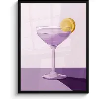 PosterMonkey Poster in lijst - Fotolijst 60x80 cm - Posters - Cocktail - Paars - Minimalistisch - Citroen - Posterlijst zwart - Decoratie - Wanddecoratie woonkamer - Muurdecoratie slaapkamer