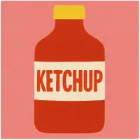 PosterMonkey Poster 30x30 cm - Ketchup - Fles - Rood - Minimalistisch - Posters - Kamer decoratie - Wanddecoratie woonkamer - Muurdecoratie slaapkamer