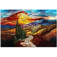 PosterMonkey Poster 90x60 cm - Mozaïek - Zon - Landschap - Dorp - Posters - Kamer decoratie - Wanddecoratie woonkamer - Muurdecoratie slaapkamer