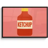 PosterMonkey Poster in lijst - Fotolijst 120x80 cm - Posters - Ketchup - Fles - Rood - Minimalistisch - Posterlijst zwart - Decoratie - Wanddecoratie woonkamer - Muurdecoratie slaapkamer