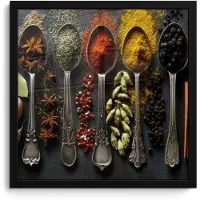 PosterMonkey Poster in lijst - Fotolijst 40x40 cm - Posters - Lepels - Specerijen - Kaneel - Chili - Posterlijst zwart - Decoratie - Wanddecoratie woonkamer - Muurdecoratie slaapkamer