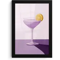 PosterMonkey Poster in lijst - Fotolijst 20x30 cm - Posters - Cocktail - Paars - Minimalistisch - Citroen - Posterlijst zwart - Decoratie - Wanddecoratie woonkamer - Muurdecoratie slaapkamer