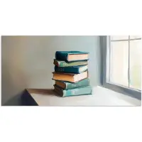 PosterMonkey Poster 150x75 cm - Stapel - Boeken - Groen - Daglicht - Posters - Kamer decoratie - Wanddecoratie woonkamer - Muurdecoratie slaapkamer