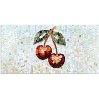 PosterMonkey Poster 160x80 cm - Kersen - Rood - Mozaïek - Blaadjes - Posters - Kamer decoratie - Wanddecoratie woonkamer - Muurdecoratie slaapkamer