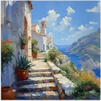 PosterMonkey Poster 50x50 cm - Trap - Huizen - Berglandschap - Zee - Posters - Kamer decoratie - Wanddecoratie woonkamer - Muurdecoratie slaapkamer