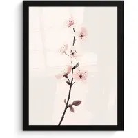PosterMonkey Poster in lijst - Fotolijst 30x40 cm - Posters - Minimalistisch - Bloesem - Tak - Roze - Posterlijst zwart - Decoratie - Wanddecoratie woonkamer - Muurdecoratie slaapkamer
