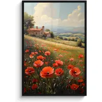 PosterMonkey Poster in lijst - Fotolijst 80x120 cm - Posters - Klaprozen - Rood - Heuvels - Landschap - Posterlijst zwart - Decoratie - Wanddecoratie woonkamer - Muurdecoratie slaapkamer