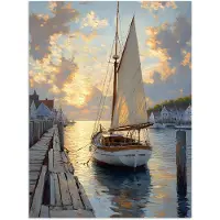 PosterMonkey Poster 120x160 cm - Zeilboot - Zon - Pier - Hout - Posters - Kamer decoratie - Wanddecoratie woonkamer - Muurdecoratie slaapkamer XXL