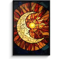 PosterMonkey Poster in lijst - Fotolijst 80x120 cm - Posters - Mozaïek - Glas - Maan - Donkerblauw - Posterlijst zwart - Decoratie - Wanddecoratie woonkamer - Muurdecoratie slaapkamer