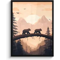 PosterMonkey Poster in lijst - Fotolijst 60x80 cm - Posters - Beren - Bomen - Landschap - Zonsondergang - Posterlijst zwart - Decoratie - Wanddecoratie woonkamer - Muurdecoratie slaapkamer