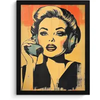PosterMonkey Poster in lijst - Fotolijst 30x40 cm - Posters - Retro - Vrouw - Koptelefoon - Oranje - Posterlijst zwart - Decoratie - Wanddecoratie woonkamer - Muurdecoratie slaapkamer
