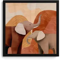 PosterMonkey Poster in lijst - Fotolijst 40x40 cm - Posters - Olifanten - Oranje - Abstract - Posterlijst zwart - Decoratie - Wanddecoratie woonkamer - Muurdecoratie slaapkamer