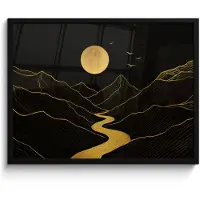 PosterMonkey Poster in lijst - Fotolijst 80x60 cm - Posters - Rivier - Goud - Maan - Vogels - Posterlijst zwart - Decoratie - Wanddecoratie woonkamer - Muurdecoratie slaapkamer