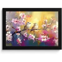 PosterMonkey Poster in lijst - Fotolijst 30x20 cm - Posters - Vogels - Bloemen - Roze - Posterlijst zwart - Decoratie - Wanddecoratie woonkamer - Muurdecoratie slaapkamer