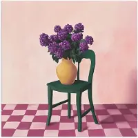 PosterMonkey Poster 75x75 cm - Stoel - Vaas - Bloemen - Geblokt - Posters - Kamer decoratie - Wanddecoratie woonkamer - Muurdecoratie slaapkamer