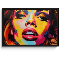 PosterMonkey Poster in lijst - Fotolijst 60x40 cm - Posters - Vrouw - Gezicht - Kleurrijk - Posterlijst zwart - Decoratie - Wanddecoratie woonkamer - Muurdecoratie slaapkamer