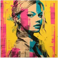 PosterMonkey Poster 50x50 cm - Vrouw - Verfstrepen - Gekleurd - Posters - Kamer decoratie - Wanddecoratie woonkamer - Muurdecoratie slaapkamer
