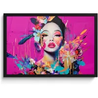 PosterMonkey Poster in lijst - Fotolijst 60x40 cm - Posters - Vrouw - Portret - Abstract - Paars - Posterlijst zwart - Decoratie - Wanddecoratie woonkamer - Muurdecoratie slaapkamer