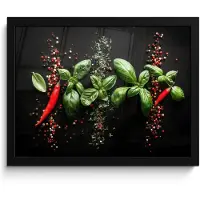 PosterMonkey Poster in lijst - Fotolijst 40x30 cm - Posters - Chilipepers - Basilicum - Blaadjes - Rood - Posterlijst zwart - Decoratie - Wanddecoratie woonkamer - Muurdecoratie slaapkamer